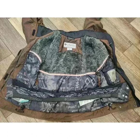 Columbia Titanium Jacket Womens S Brown Omni Tech Sherpa Lined Waterproof - Picture 9 of 11